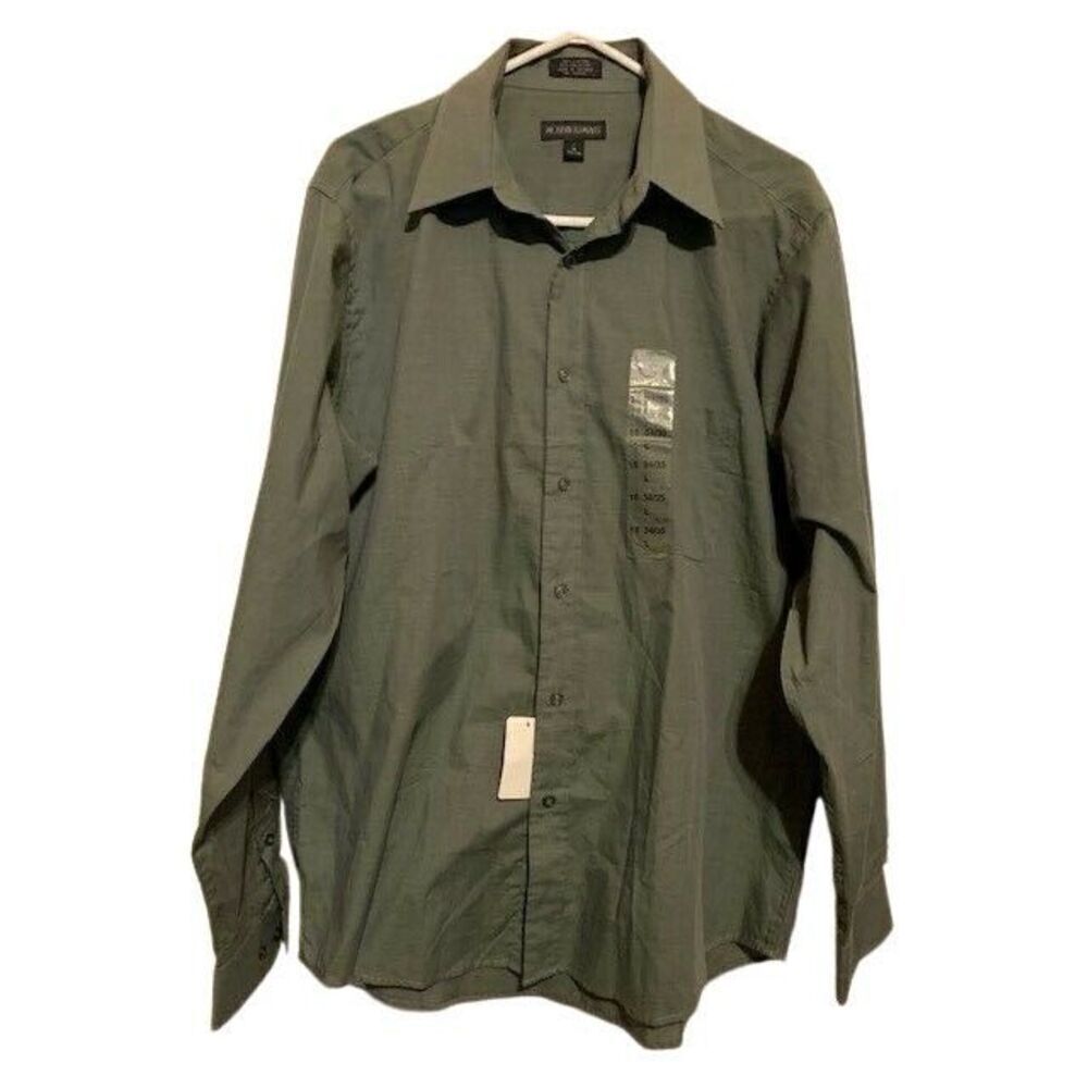 MODERN ELEMENTS SIZE LARGE 16 34/35 LONG SLEEVED GREEN BUTTON SHIRT NWT